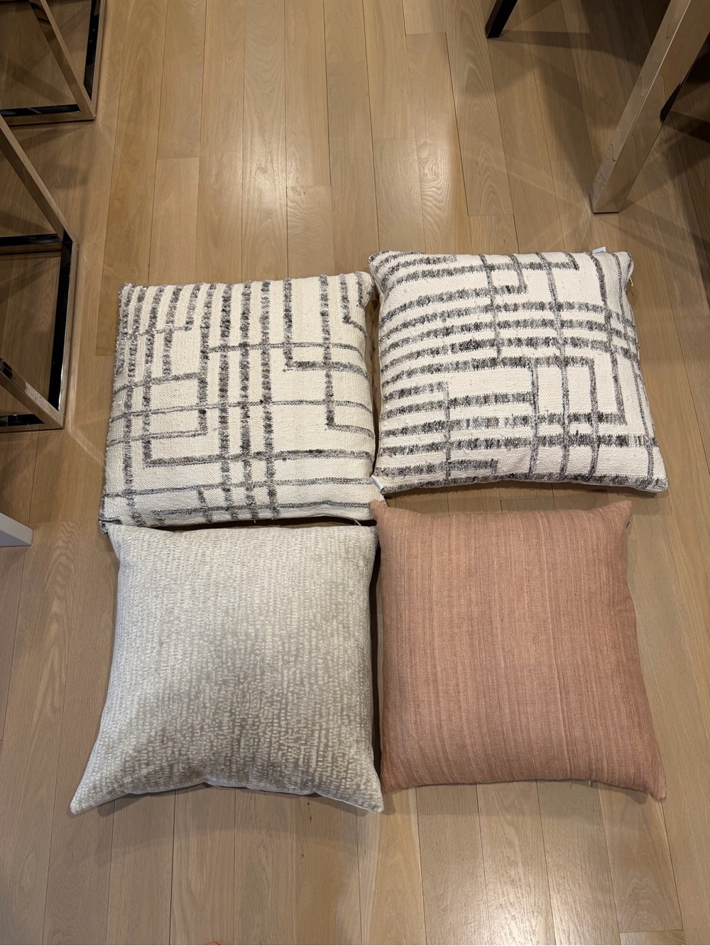 Mitchell Gold Set of 4 Decorative Throw Pillows - Neutral Gray, Cream & Blush